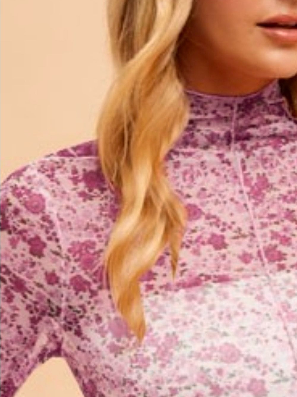 NWT- Annie Wear Floral Lettuce Hem Sheer Mesh Top - Picture 3 of 11